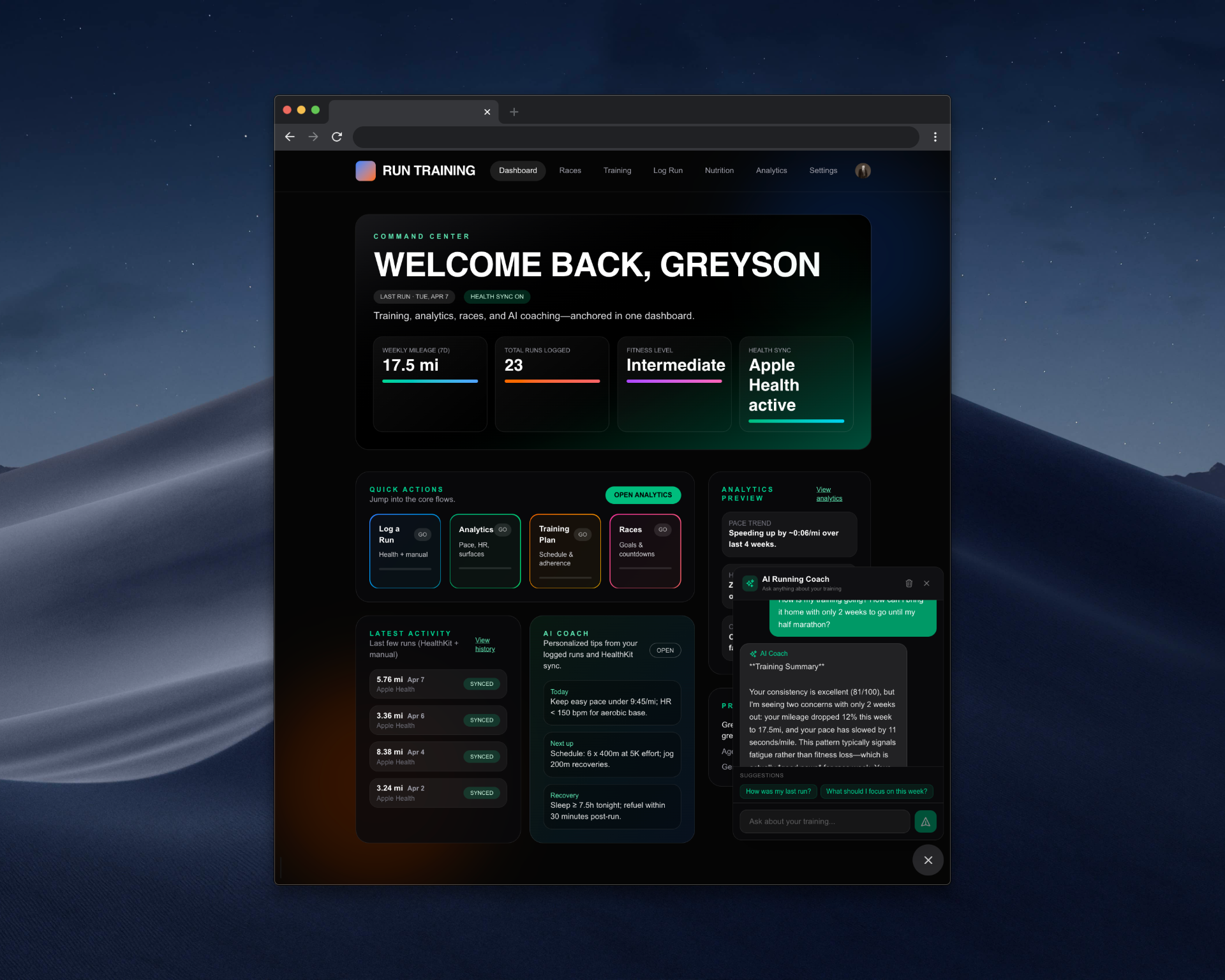 AI Run Coach web dashboard